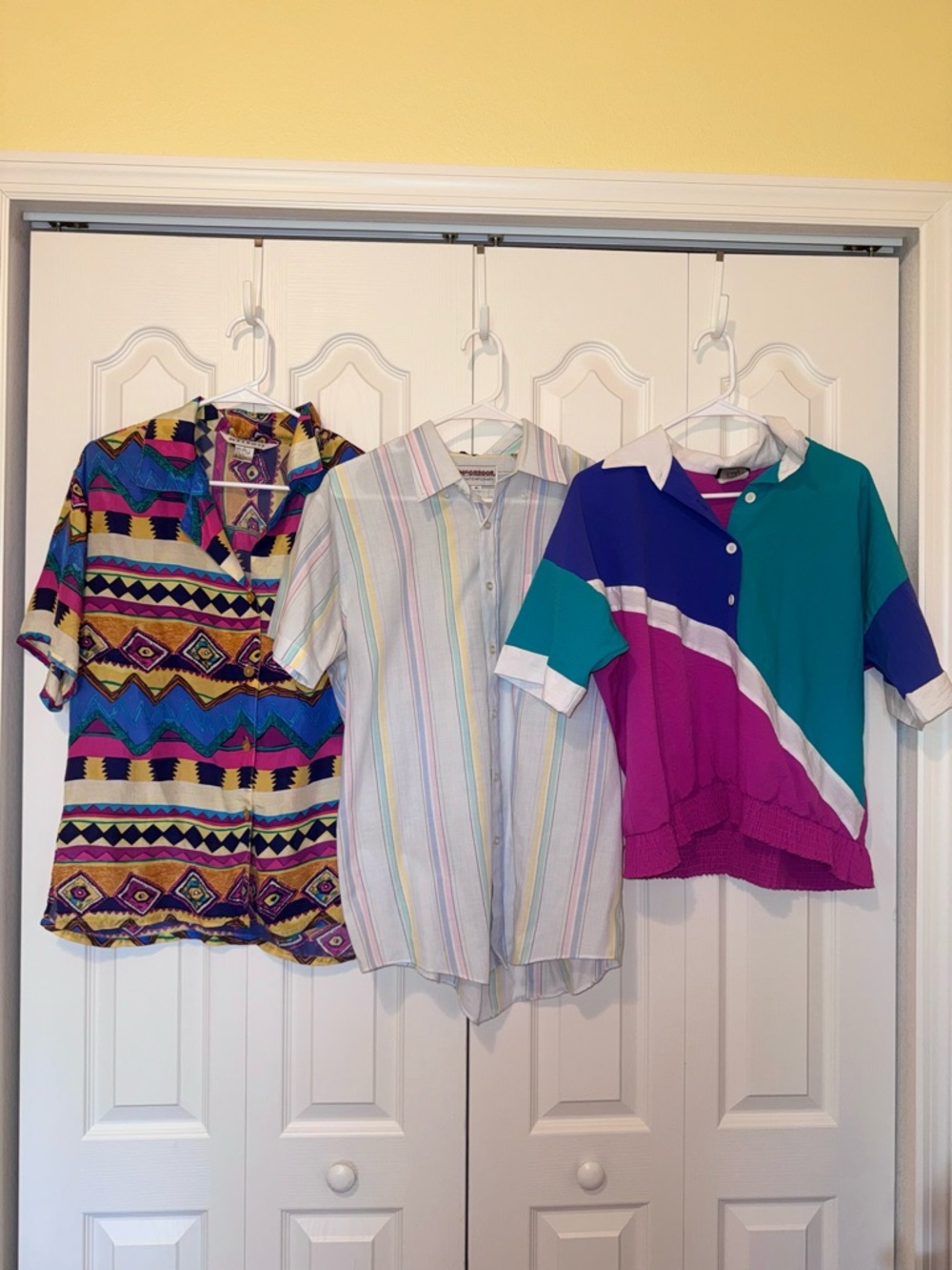 Vintage Women’s Button-Down Shirt Trio - Teal, Purple, Magenta & Multicolor